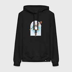 Толстовка-худи хлопковая женская Фрирен с посохом, цвет: черный