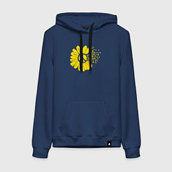 Толстовка-худи хлопковая женская Цветок мира, цвет: тёмно-синий