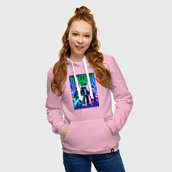 Толстовка-худи хлопковая женская Cyberpunk and Minecraft - collaboration, цвет: светло-розовый — фото 2