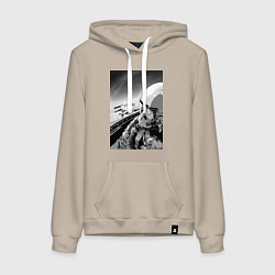 Толстовка-худи хлопковая женская Ванпанчмен Сайтама на крыле самолета, цвет: миндальный