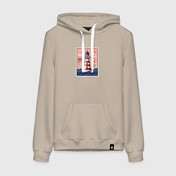 Толстовка-худи хлопковая женская Маяк в открытом море, цвет: миндальный
