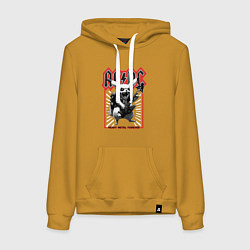 Толстовка-худи хлопковая женская AC DC на фоне Пикачу играющего рок на гитаре, цвет: горчичный