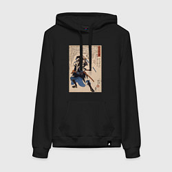 Толстовка-худи хлопковая женская Самурай Юкугава Сэмпэй Мурэнори: портреты укиё-э 4, цвет: черный