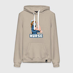 Толстовка-худи хлопковая женская Good nurse, цвет: миндальный