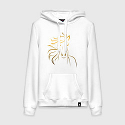 Толстовка-худи хлопковая женская Золотой силуэт лошади, цвет: белый