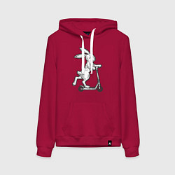 Толстовка-худи хлопковая женская Зайчик с самокатом, цвет: маджента