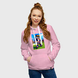 Толстовка-худи хлопковая женская Jotaro Kujo and Minecraft - collaboration, цвет: светло-розовый — фото 2