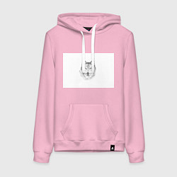 Толстовка-худи хлопковая женская Нарисованный волк зубами щёлк, цвет: светло-розовый