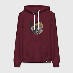 Толстовка-худи хлопковая женская Горящая покрышка, цвет: меланж-бордовый