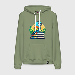 Женская толстовка-худи Попугай на стопке книг