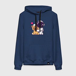 Толстовка-худи хлопковая женская Космонавт и пёсик, цвет: тёмно-синий