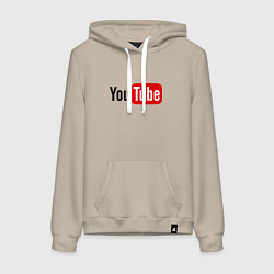 Толстовка-худи хлопковая женская You tube logo, цвет: миндальный