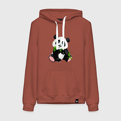 Толстовка-худи хлопковая женская Красивый медведь панда, цвет: кирпичный