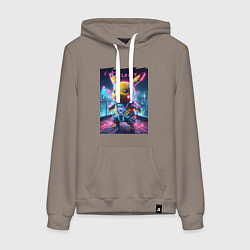 Толстовка-худи хлопковая женская Cyber Pikachu - neon glow ai art fantasy, цвет: утренний латте