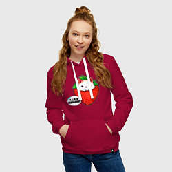 Толстовка-худи хлопковая женская Милый кот клубника тащи клубнику, цвет: маджента — фото 2