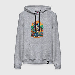 Толстовка-худи хлопковая женская Акула играет на гитаре жарким летом, цвет: меланж