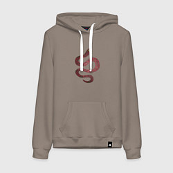 Толстовка-худи хлопковая женская Змея красная, цвет: утренний латте