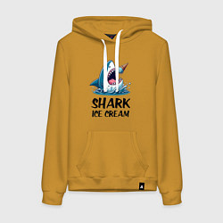 Толстовка-худи хлопковая женская Shark ice cream - ai art, цвет: горчичный