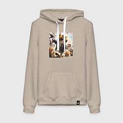 Толстовка-худи хлопковая женская Кумир среди котят - граффити, цвет: миндальный