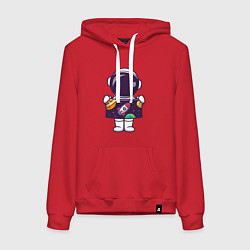 Толстовка-худи хлопковая женская Космонавтик и космос, цвет: красный