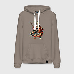 Толстовка-худи хлопковая женская Кот ниндзя - японский воин, цвет: утренний латте