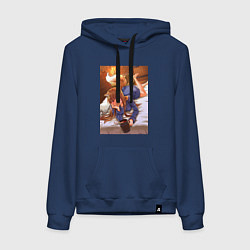 Толстовка-худи хлопковая женская Волчица и пряности Холо с кружкой, цвет: тёмно-синий