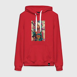 Толстовка-худи хлопковая женская Белокурая индейская девушка в японском кимоно - жи, цвет: красный