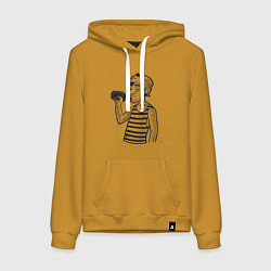 Толстовка-худи хлопковая женская Алкаш, цвет: горчичный