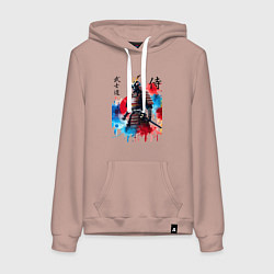 Женская толстовка-худи Японский самурай - акварель