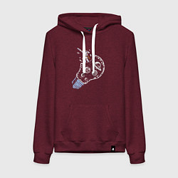 Толстовка-худи хлопковая женская Космос в лампочке, цвет: меланж-бордовый