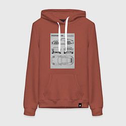 Толстовка-худи хлопковая женская Porsche 911 гоночный автомобиль, цвет: кирпичный