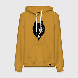 Толстовка-худи хлопковая женская Волки одина фреки и гери, цвет: горчичный