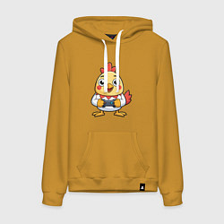 Толстовка-худи хлопковая женская Цыпленок геймер, цвет: горчичный