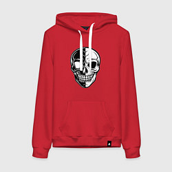 Толстовка-худи хлопковая женская Черно белый череп, цвет: красный