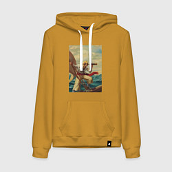 Толстовка-худи хлопковая женская Моряк и подзорная труба, цвет: горчичный