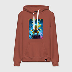 Толстовка-худи хлопковая женская Cyber Pikachu - neon glow ai art, цвет: кирпичный