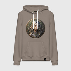 Толстовка-худи хлопковая женская Эльфийка на монете из Скайрима, цвет: утренний латте