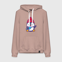 Толстовка-худи хлопковая женская Пингвин с рыбкой, цвет: пыльно-розовый