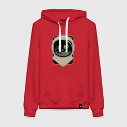 Толстовка-худи хлопковая женская Шлем космонавта с пришельцами в отражении, цвет: красный