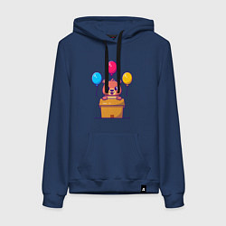 Толстовка-худи хлопковая женская Праздничный мишутка, цвет: тёмно-синий