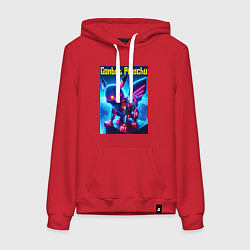 Толстовка-худи хлопковая женская Боевой Пикачу киборг, цвет: красный