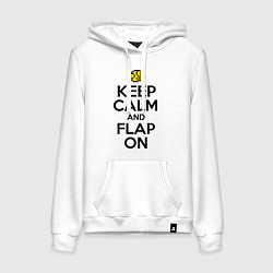 Толстовка-худи хлопковая женская Keep Calm & Flap On, цвет: белый