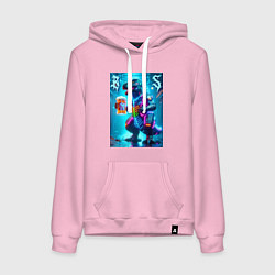 Толстовка-худи хлопковая женская Неоновый кибер пивозавр - нейроарт, цвет: светло-розовый