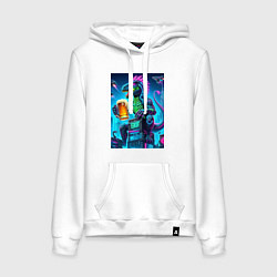 Толстовка-худи хлопковая женская Пивозавр в роли годзиллы - нейроарт, цвет: белый
