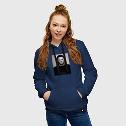 Толстовка-худи хлопковая женская Майкл Майерс магшот, цвет: тёмно-синий — фото 2