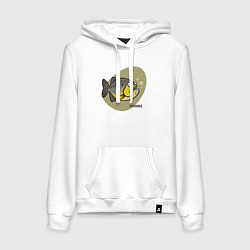 Толстовка-худи хлопковая женская Рыбка пиранья, цвет: белый