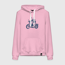 Толстовка-худи хлопковая женская Сфинкс на мотоцикле как байкер, цвет: светло-розовый