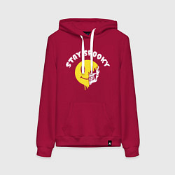 Толстовка-худи хлопковая женская Stay spooky - smile emoji, цвет: маджента