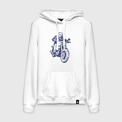 Толстовка-худи хлопковая женская Лабрадор байкер на мотоцикле чоппере, цвет: белый