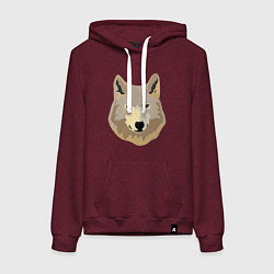 Толстовка-худи хлопковая женская Белый волк, цвет: меланж-бордовый